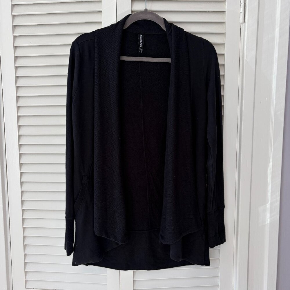 Athleta women's Pranayama Wrap open cardigan sweater XS black soft long sleeve